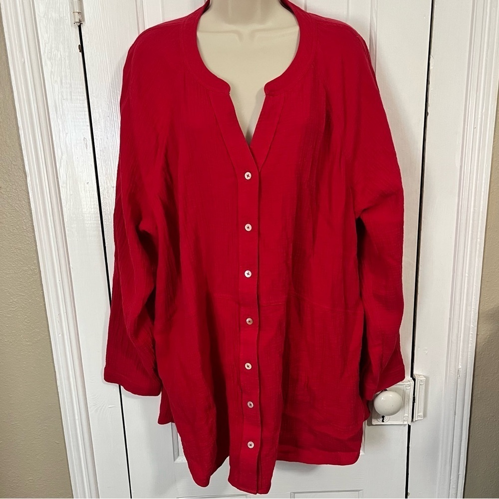Soft Surroundings Red Button Front Tunic Top Plus Size 3X P2